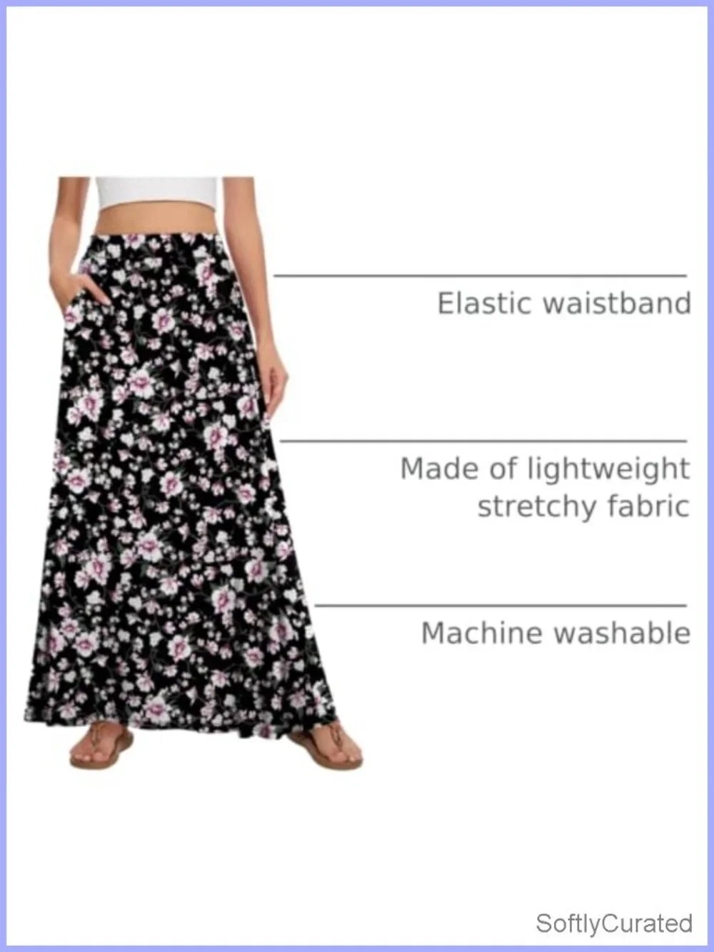 Flowy A-Line Maxi Skirt with Pockets High Waist Lightweight Casual